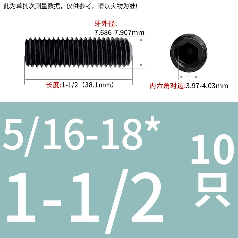 2 #-3/4UNC/UNF Grade 12.9 Screw Imperial Concave End Hex Headless Machine Rice Stop Screw
