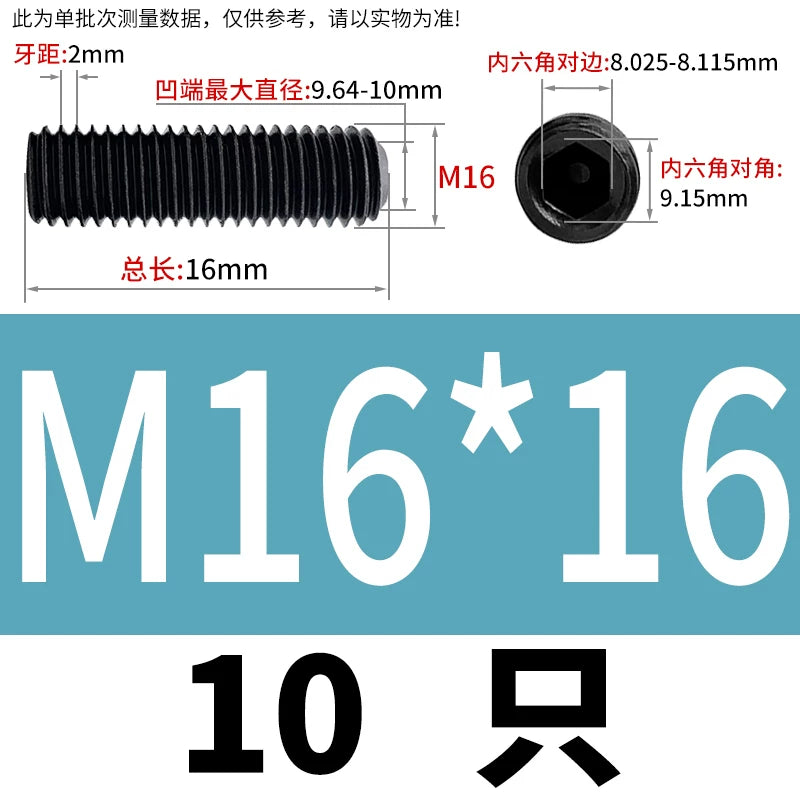 DIN916/GB80 M1.6-M24 Concave End Screw | 12.9 Grade Hex Socket Headless Industrial Set Screw