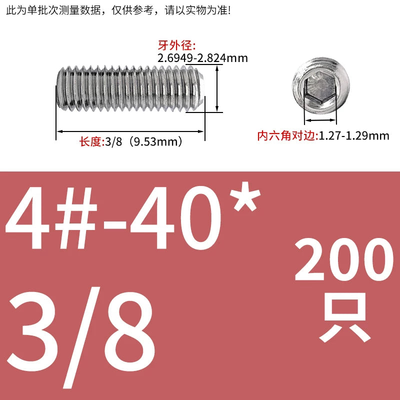 UNC/UNF Stainless Stee Set Screw Inch Headless Hex Socket Concave End Coarse/Fine Thread Screw