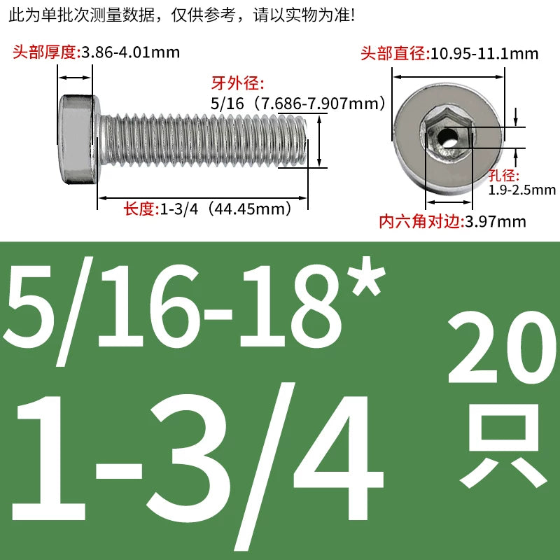 UNC/UNF 304 Imperial Screw Hex Low Head Hollow Exhaust Threading Thin Head Fastener