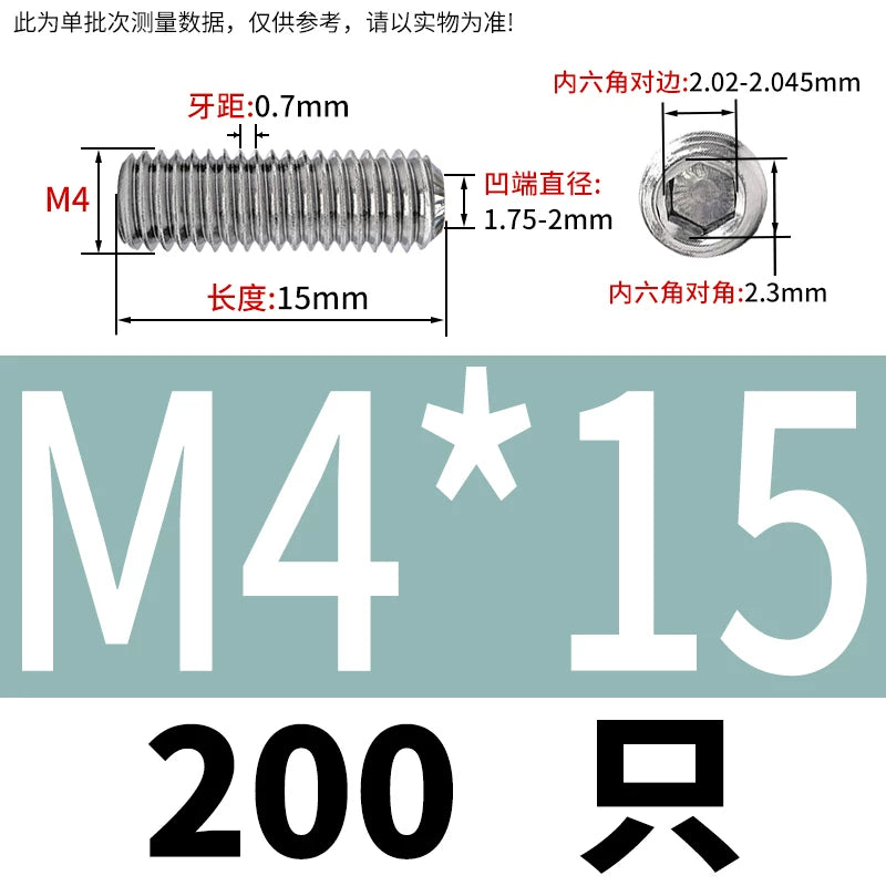 916K Headless Set Screw 304/316L Stainless Steel Hex Socket Knurled Concave End Threaded
