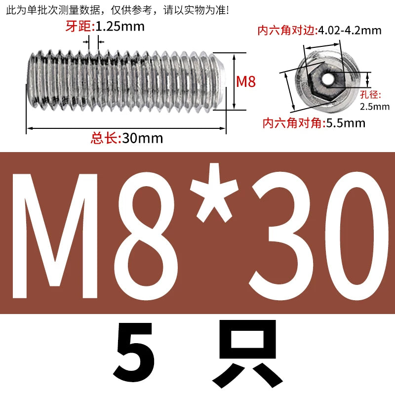 DIN913 Hex Socket Set Screw 304/316 Hollow Perforated Vacuum Exhaust Screw