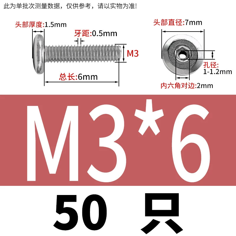 Thin Head Hex Socket Hollow Screws with Chamfered Edge, 304 Stainless Steel Vented Bolts