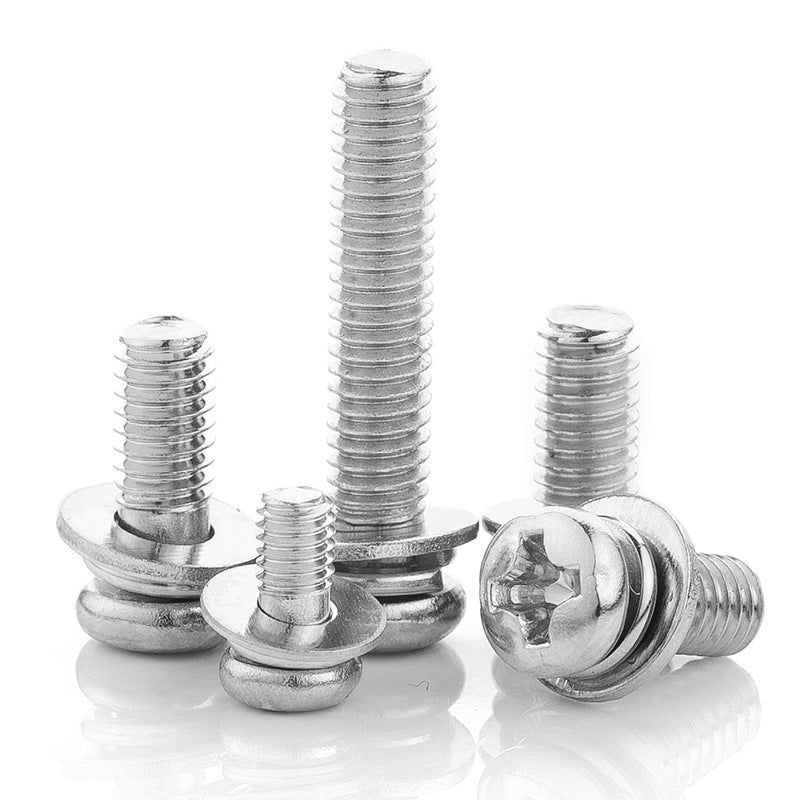 Carbon steel nickel plated cross head screw with nut flat spacer three combination cross pan head bolt for Household Repair & Construction