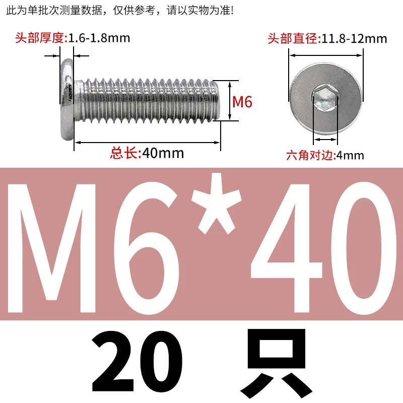 10.9 / 304 Stainless Steel Black Hex Screw CM Ultra-Thin Large Flat Head Low Profile C-Head Flat Shank M1.6-M12