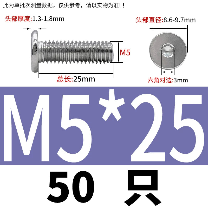 10.9 / 304 Stainless Steel Black Hex Screw CM Ultra-Thin Large Flat Head Low Profile C-Head Flat Shank M1.6-M12