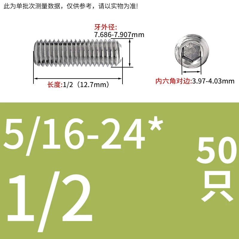 UNC/UNF Stainless Stee Set Screw Inch Headless Hex Socket Concave End Coarse/Fine Thread Screw