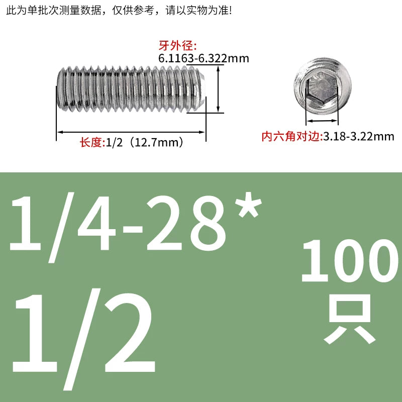 UNC/UNF Stainless Stee Set Screw Inch Headless Hex Socket Concave End Coarse/Fine Thread Screw