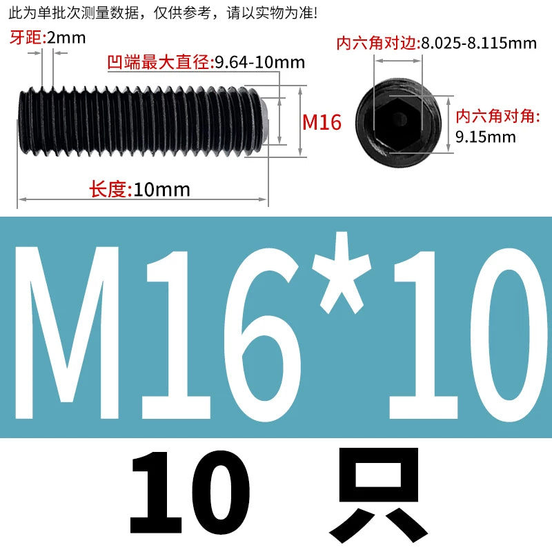 DIN916/GB80 M1.6-M24 Concave End Screw | 12.9 Grade Hex Socket Headless Industrial Set Screw