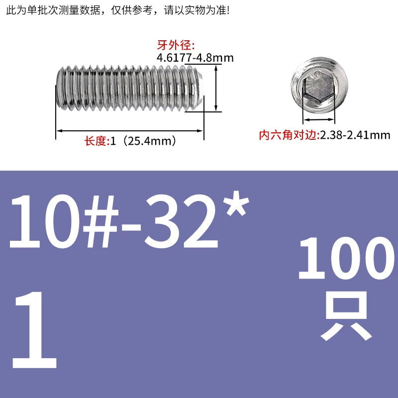 UNC/UNF Stainless Stee Set Screw Inch Headless Hex Socket Concave End Coarse/Fine Thread Screw