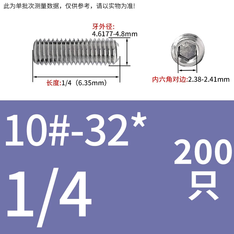 UNC/UNF Stainless Stee Set Screw Inch Headless Hex Socket Concave End Coarse/Fine Thread Screw