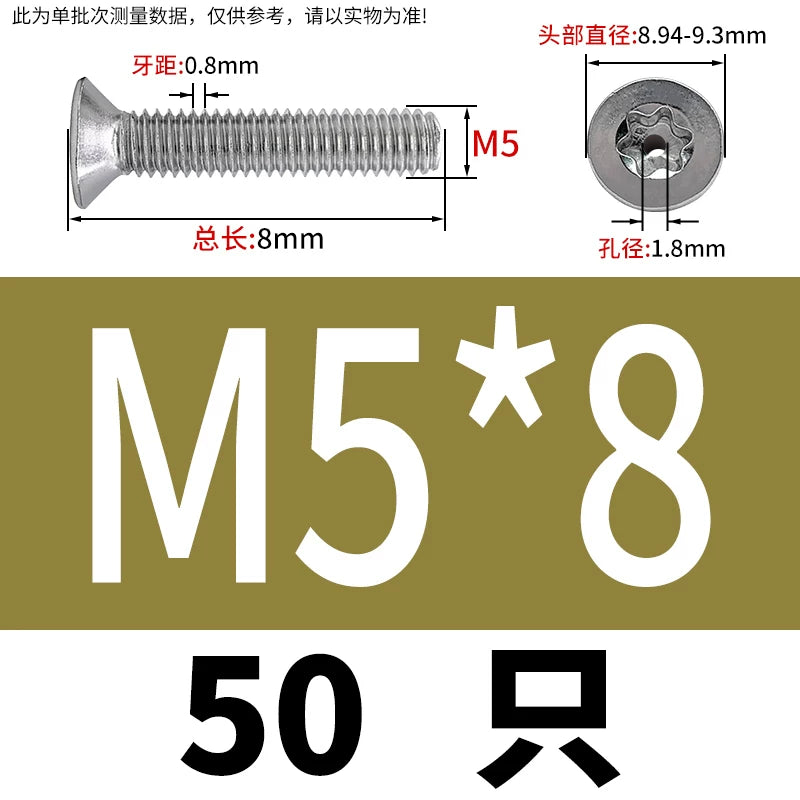 M3-M12 Hollow Vent Threaded Screw 304/316 SS Countersunk Torx Vacuum Through-Hole Bolt