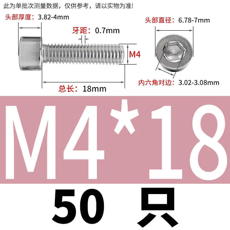 GB70.1 M2-M8 316 Stainless Steel Screw Hex Socket Cup/Cylindrical Head Fastener