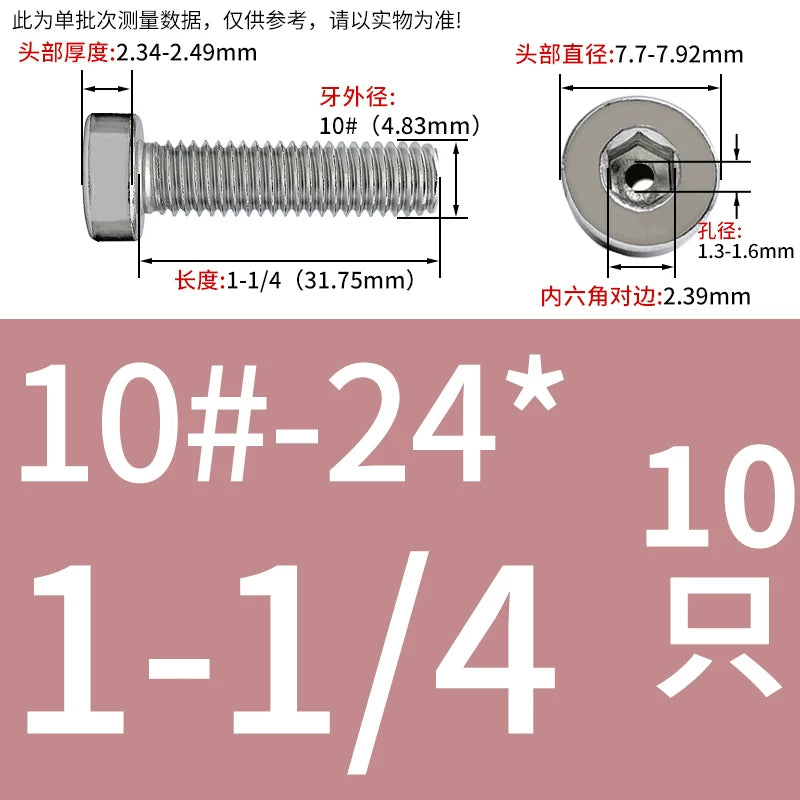 UNC/UNF 304 Imperial Screw Hex Low Head Hollow Exhaust Threading Thin Head Fastener