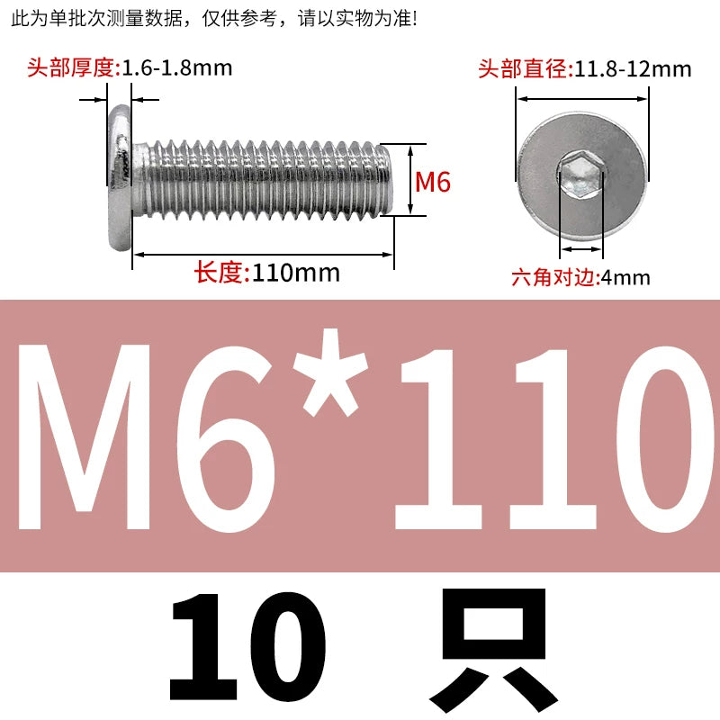10.9 / 304 Stainless Steel Black Hex Screw CM Ultra-Thin Large Flat Head Low Profile C-Head Flat Shank M1.6-M12