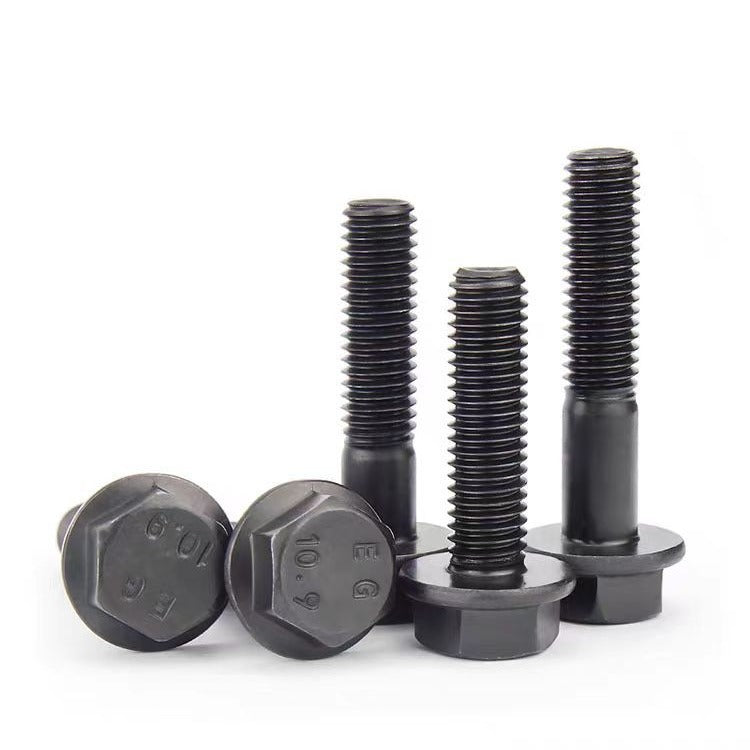 M6-M14 10.9 Grade Flange Hex Head Bolts Blackened Toothless Flange Surface Outer Hexagon Medium Bolts for Industrial Machinery/Construction/Equipment Assembly/Metal Fabrication