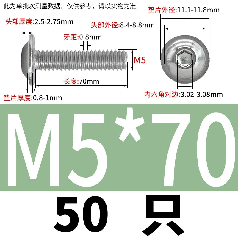 ISO7380.2  M2-M10 Hex Socket Screw 304/316 Stainless Steel Pan Head Flanged Padded Screw