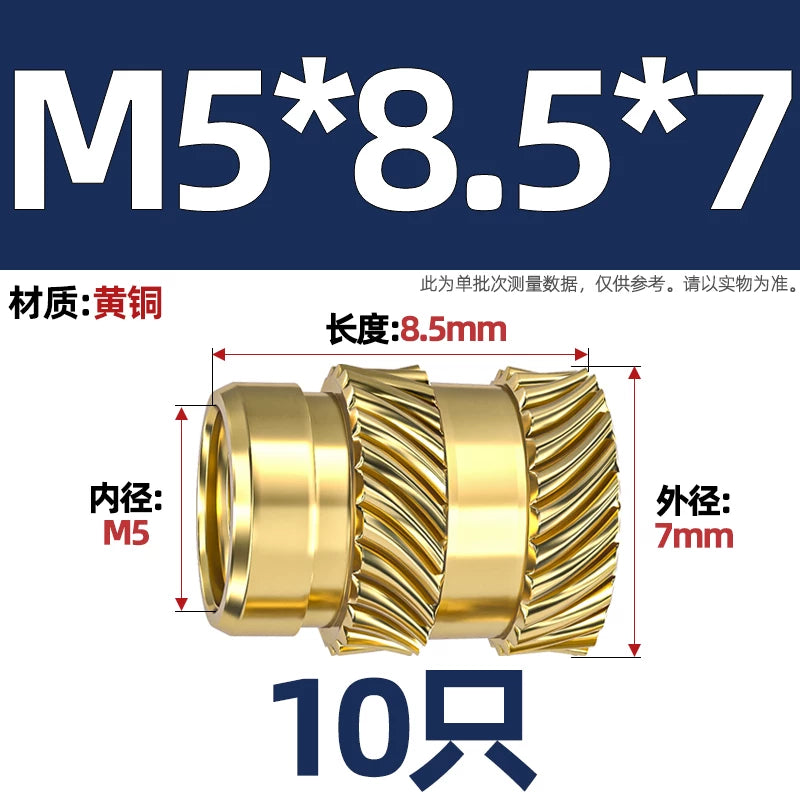 M1-M8 Knurled Brass Heat-Set Inserts - Slant Twill Threaded Nuts for Plastic Injection Molding 3D Printing