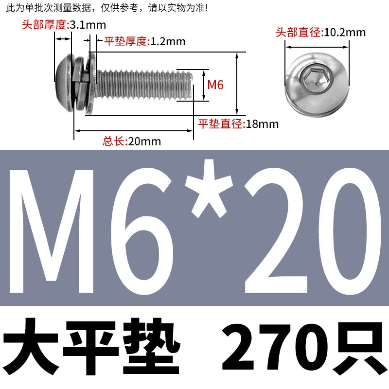 ISO7380 304/316 SS Combo Screw Hex Socket Pan Head Self-Contained Flat Spring Washer 3-in-1 Screw
