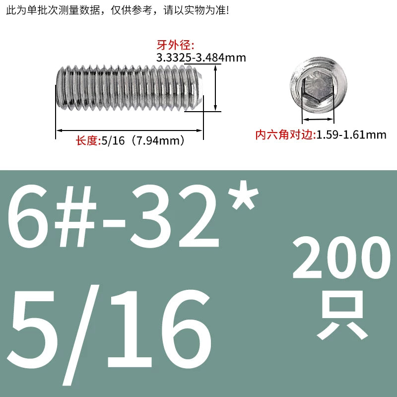 UNC/UNF Stainless Stee Set Screw Inch Headless Hex Socket Concave End Coarse/Fine Thread Screw