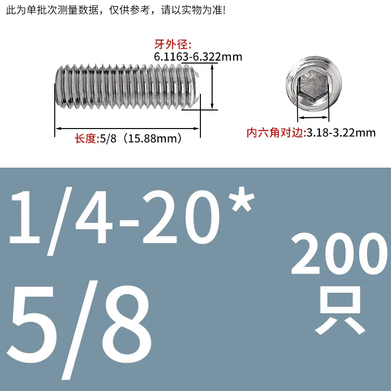 UNC/UNF Stainless Stee Set Screw Inch Headless Hex Socket Concave End Coarse/Fine Thread Screw