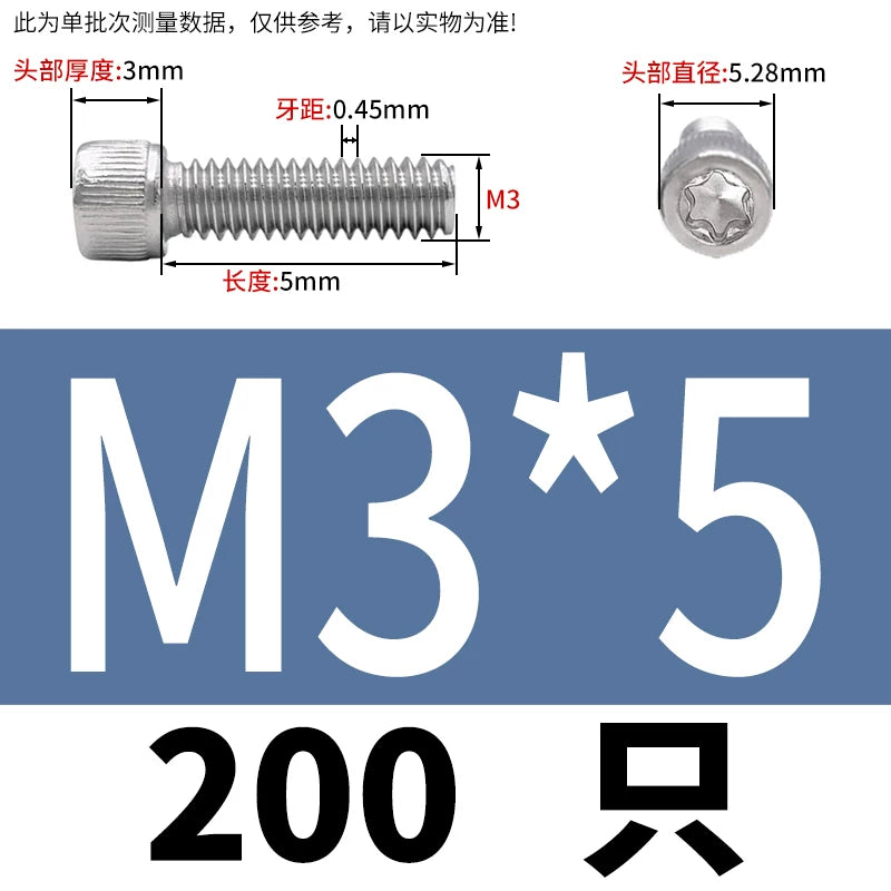 M2 & M3 Black 304 Stainless Steel Torx Socket Head Cap Screws | Knurled ISO 14580