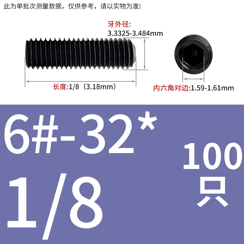2 #-3/4UNC/UNF Grade 12.9 Screw Imperial Concave End Hex Headless Machine Rice Stop Screw