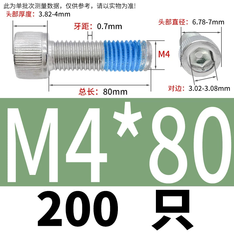 DIN912 Screw M1.4-M24  304 Stainless Steel Cup Head Hex Socket Coated Anti-Loose Bolt