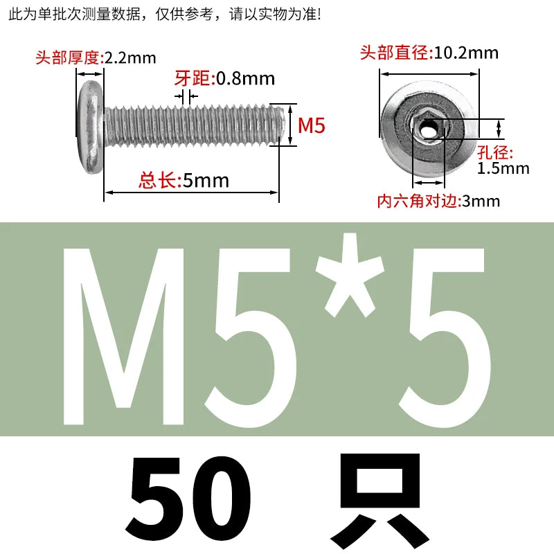 Thin Head Hex Socket Hollow Screws with Chamfered Edge, 304 Stainless Steel Vented Bolts