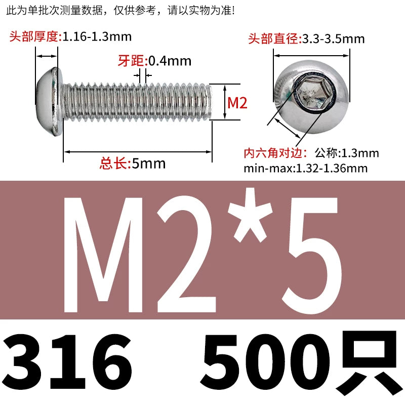 ISO7380 316 Stainless Steel Screw Button Mushroom Head Hex Machine Screw M2-M12 Fastener