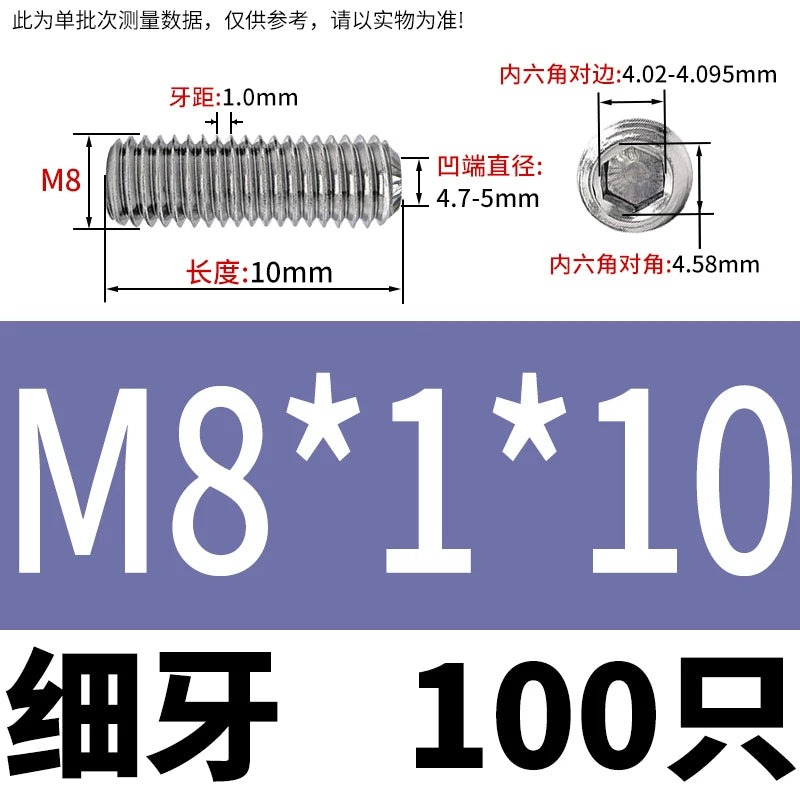 916K Headless Set Screw 304/316L Stainless Steel Hex Socket Knurled Concave End Threaded