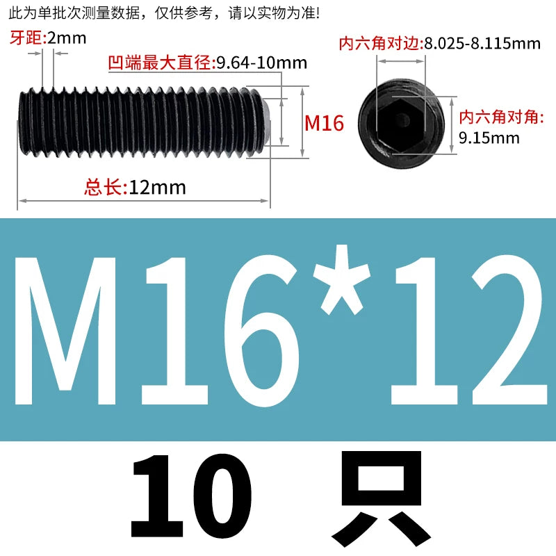 DIN916/GB80 M1.6-M24 Concave End Screw | 12.9 Grade Hex Socket Headless Industrial Set Screw