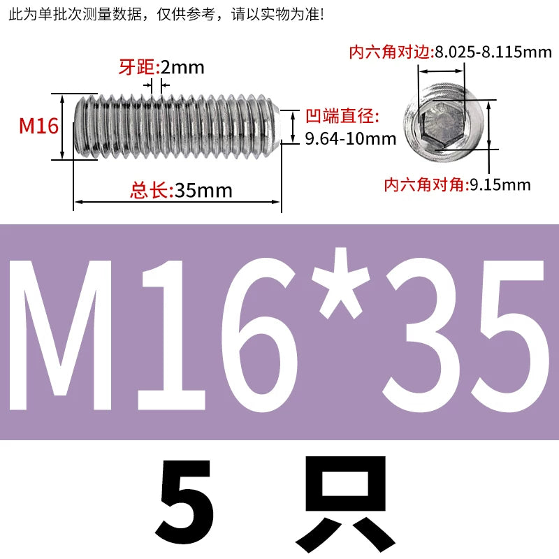 DIN916/GB80 M1.6-16 304/316 Stainless Steel Setting Screw | Concave End Headless Machine Screw Top Wire Stop Nail