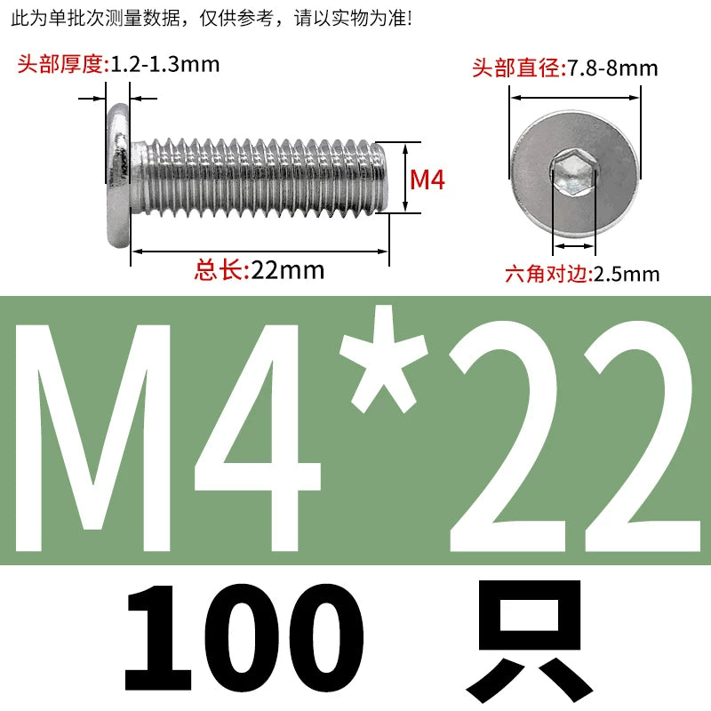 10.9 / 304 Stainless Steel Black Hex Screw CM Ultra-Thin Large Flat Head Low Profile C-Head Flat Shank M1.6-M12