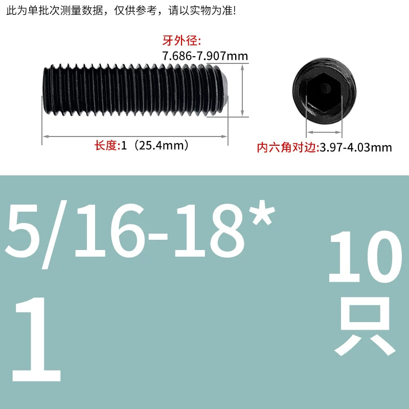2 #-3/4UNC/UNF Grade 12.9 Screw Imperial Concave End Hex Headless Machine Rice Stop Screw