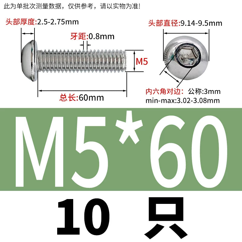 ISO7380 304 Stainless Steel Round Cup Mushroom Head Screw Hex Socket Full/Half Thread Extension Screw