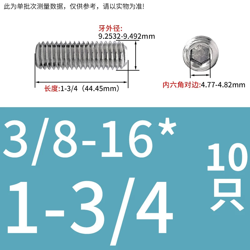 UNC/UNF Stainless Stee Set Screw Inch Headless Hex Socket Concave End Coarse/Fine Thread Screw
