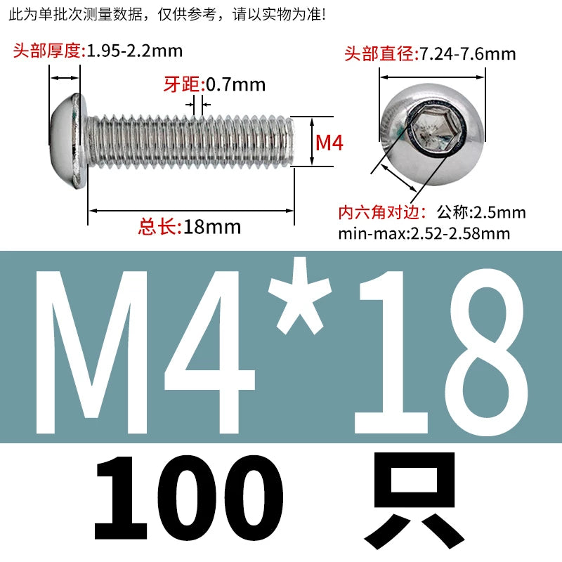 ISO7380 304 Stainless Steel Round Cup Mushroom Head Screw Hex Socket Full/Half Thread Extension Screw