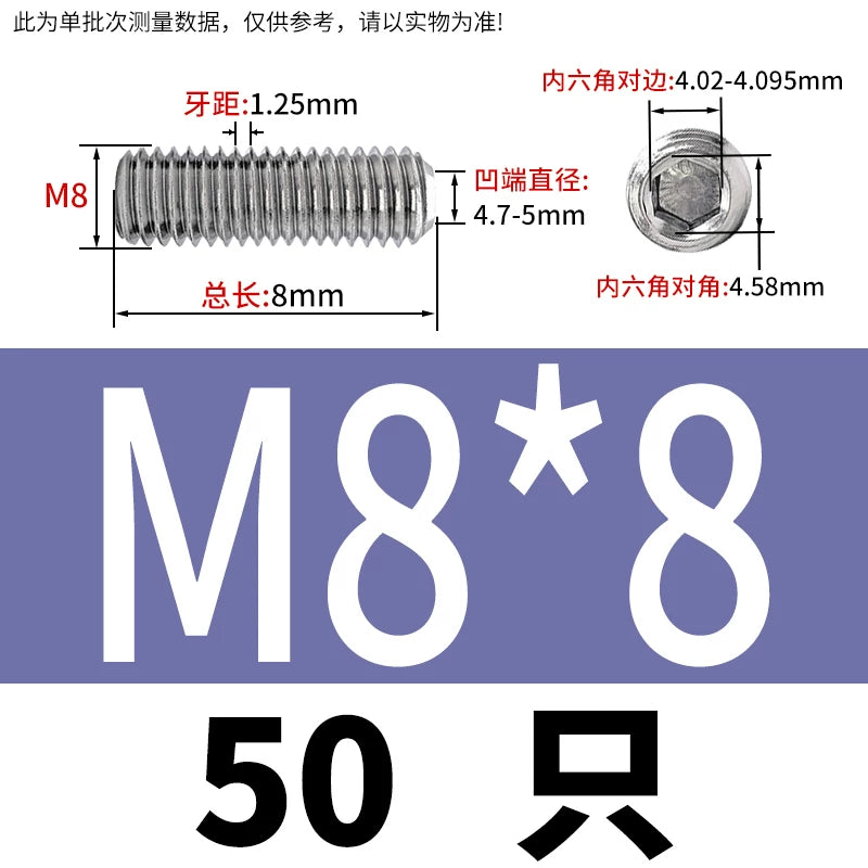DIN916/GB80 M1.6-16 304/316 Stainless Steel Setting Screw | Concave End Headless Machine Screw Top Wire Stop Nail