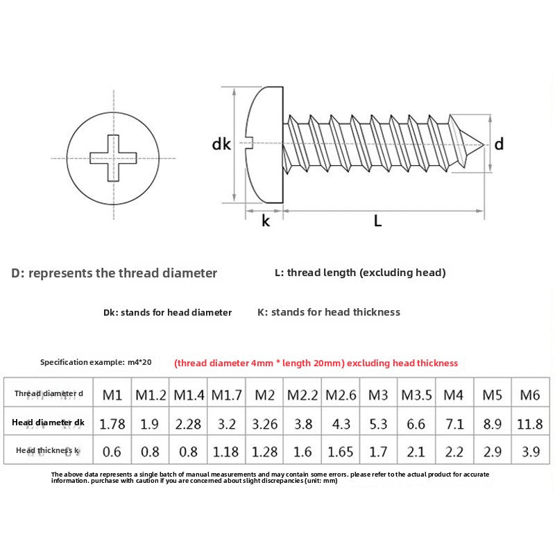 M3M4M5M6M8 304 stainless steel black round head self-tapping screw pan head cross self-tapping wood screw for Woodworking & Furniture