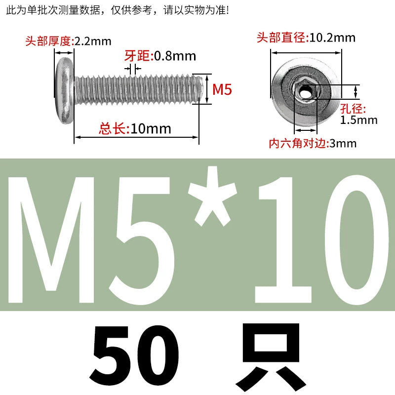 Thin Head Hex Socket Hollow Screws with Chamfered Edge, 304 Stainless Steel Vented Bolts