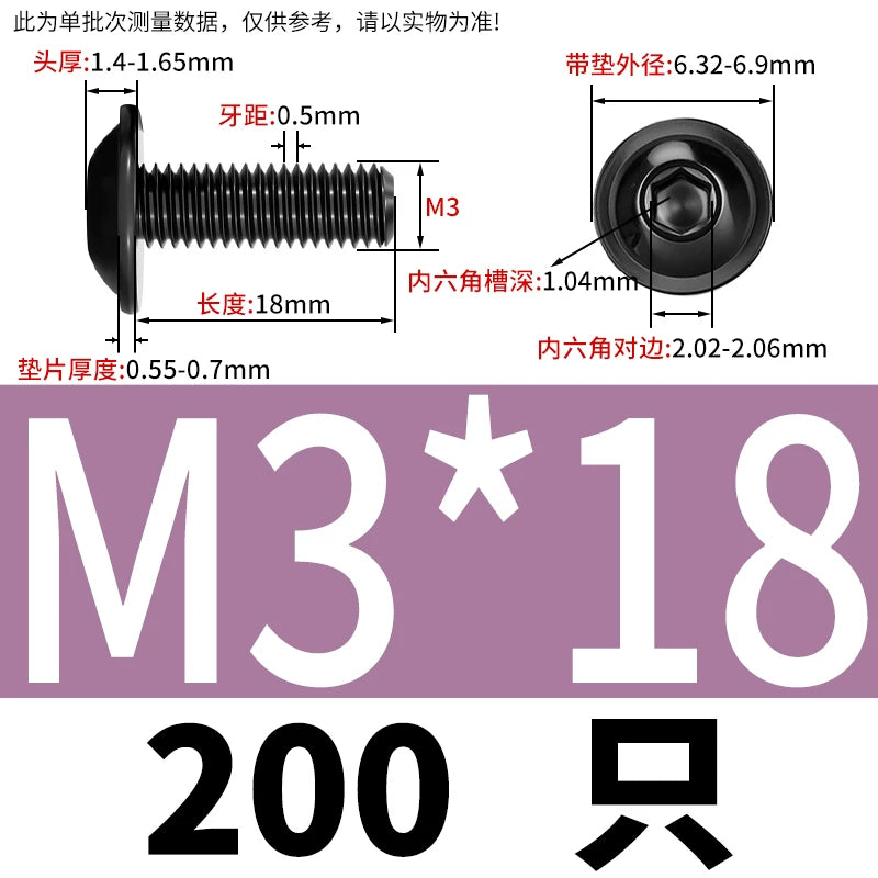 Black 304 Stainless Steel ISO7380.2 Screws | M2-M10 Semi-Round Head Hex Flange Machine Screws