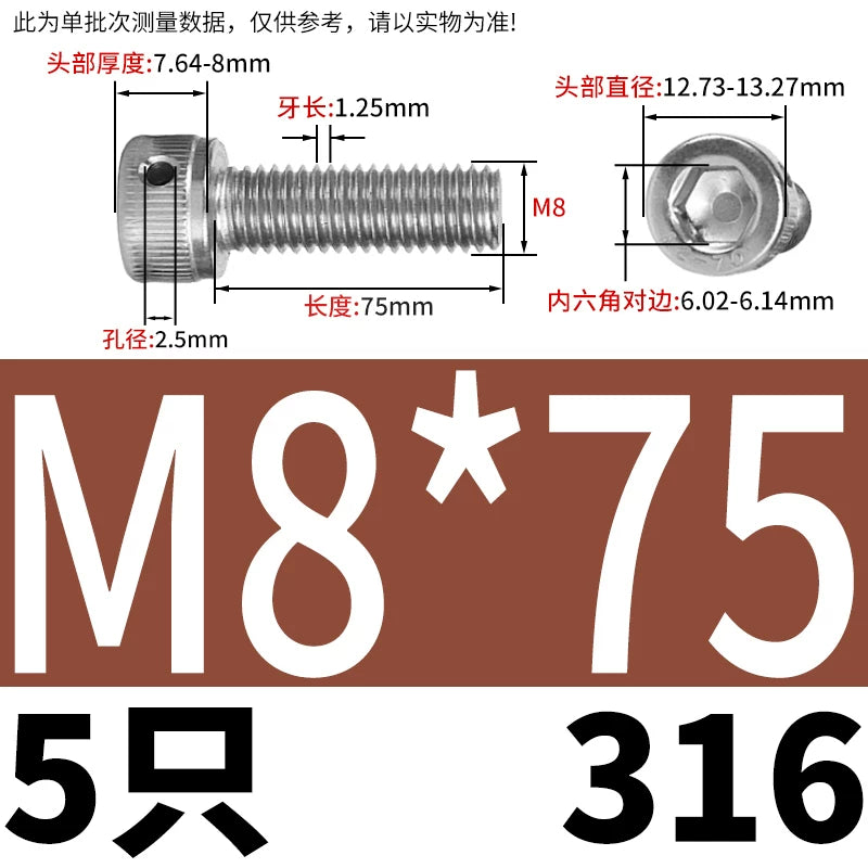 DIN912 316 Stainless Steel Lead Seal Screw | Hex Socket Head Safety Hole Side Hole Anti-Release Check Fastener