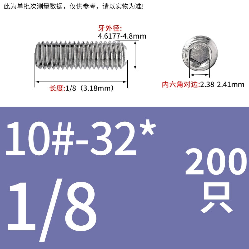 UNC/UNF Stainless Stee Set Screw Inch Headless Hex Socket Concave End Coarse/Fine Thread Screw