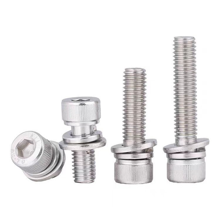 Grade 12.9 high-strength nickel-plated inner hexagon three-combination screw cylindrical head inner hexagon cup head bolt elastic flat pad group for Industrial Machinery