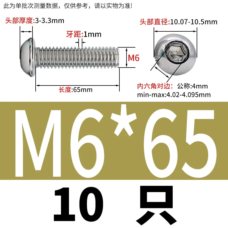 ISO7380 304 Stainless Steel Round Cup Mushroom Head Screw Hex Socket Full/Half Thread Extension Screw