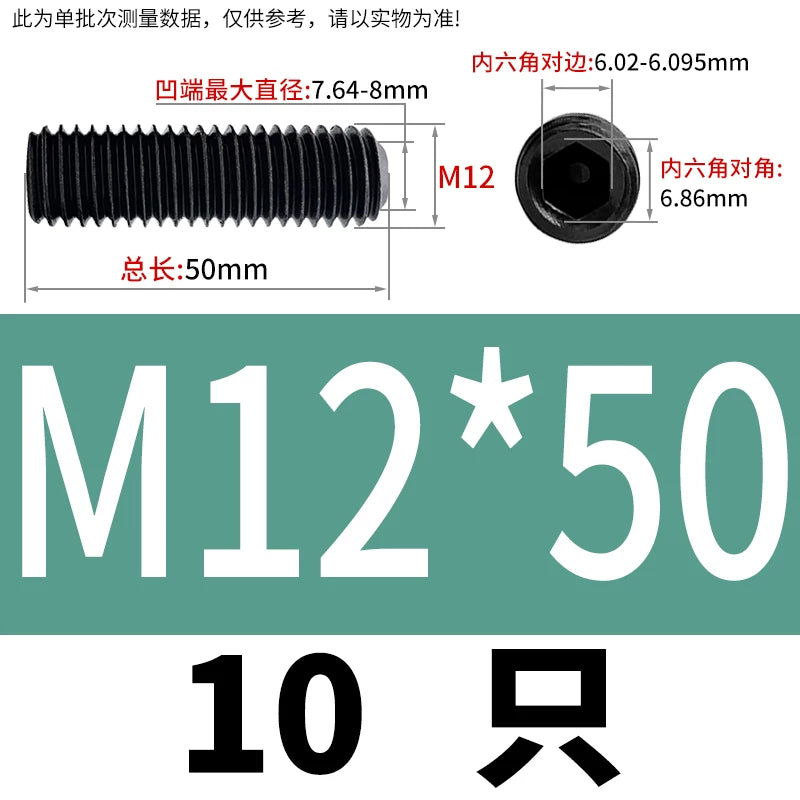DIN916/GB80 M1.6-M24 Concave End Screw | 12.9 Grade Hex Socket Headless Industrial Set Screw