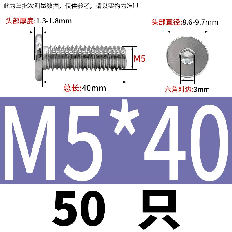 10.9 / 304 Stainless Steel Black Hex Screw CM Ultra-Thin Large Flat Head Low Profile C-Head Flat Shank M1.6-M12