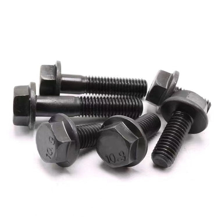 M6-M14 10.9 Grade Flange Hex Head Bolts Blackened Toothless Flange Surface Outer Hexagon Medium Bolts for Industrial Machinery/Construction/Equipment Assembly/Metal Fabrication