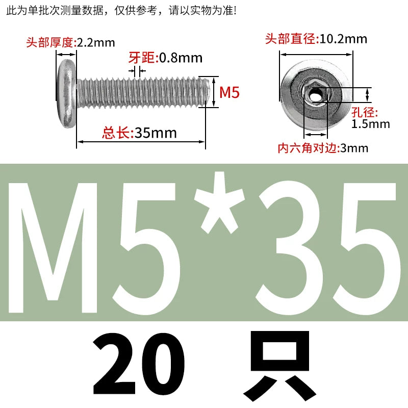 Thin Head Hex Socket Hollow Screws with Chamfered Edge, 304 Stainless Steel Vented Bolts